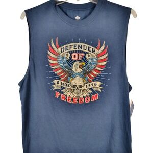 Way To Celebrate Mens Patriotic Muscle Tee Navy Blue Eagle Skull Graphic L 42-44